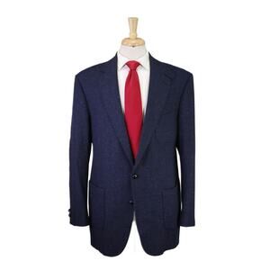 Steve Harvey Custom Made Suit by Hideoki Bespoke Blue Donegal Tweed Suit 44L